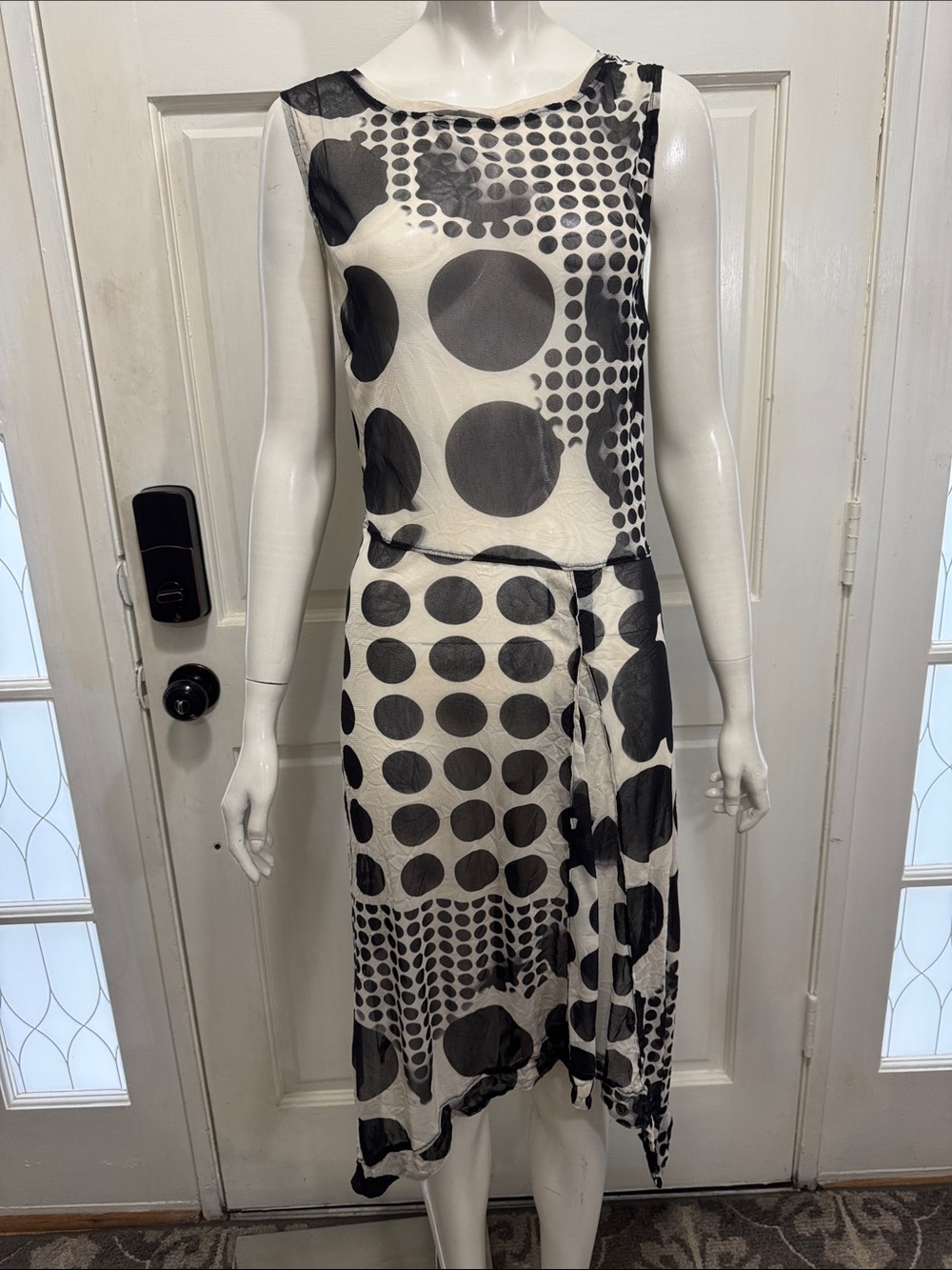 Lisa Bayne Sleeveless Black & White Polka Dot Midi Dress Size Large